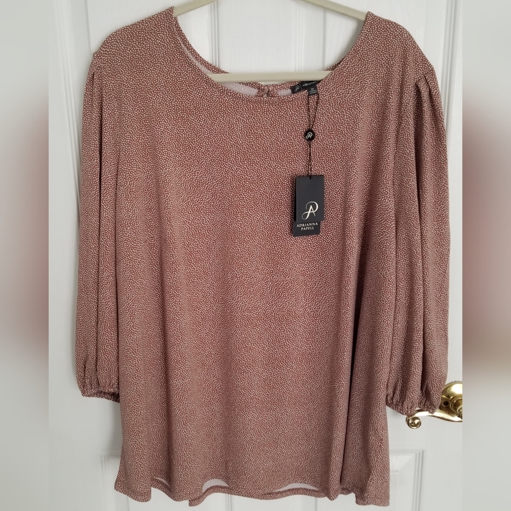 NWT Adrianna Papell Printed Pleated 3/4 Sleeve Top Size 3X
